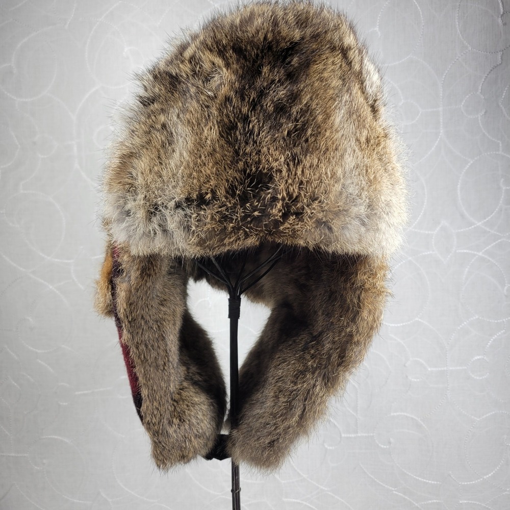 Mad Bomber Buffalo Plaid Bomber Hat XL Red Black Rabbit Fur Wool Blend Ushanka